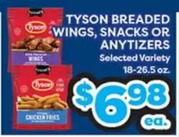 Torres Supermercado TYSON BREADED WINGS, SNACKS OR ANYTIZERS offer