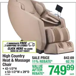 Menards High Country Heat & Massage Chair offer