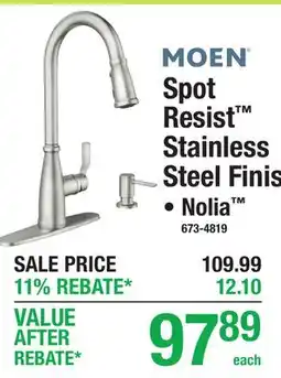 Menards MOEN Spot Resist Stainless Steel Finish offer