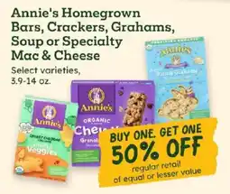Sprouts Farmers Market Annie's Homegrown Bars, Crackers, Graham, Soup or Specialty Mac & Cheese offer