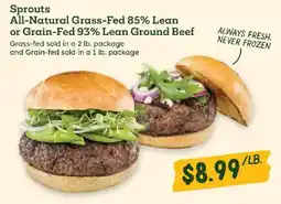 Sprouts Farmers Market Sprouts all-natural grass-fed 85% lean or grain-fed 93% lean ground beef offer