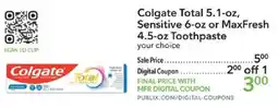 Publix Colgate toothpaste offer