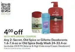 Publix Secret, Old Spice or Gillette Deodorants offer