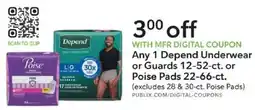 Publix Depend Underwear or Guards or Poise Pads offer