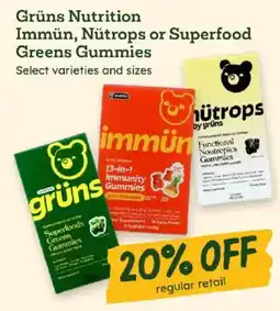 Sprouts Farmers Market Grüns Nutrition Immün, Nütrops or Superfood Greens Gummies offer