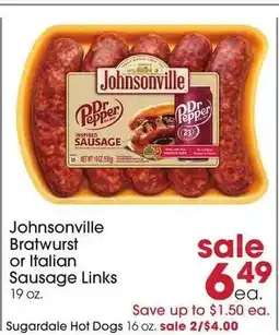 Giant Eagle Johnsonville Bratwurst or Italian Sausage Links offer