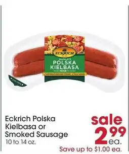 Giant Eagle Eckrich Polska Kielbasa or Smoked Sausage offer