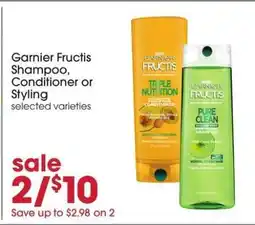 Giant Eagle Garnier Fructis Shampoo, Conditioner or Styling offer