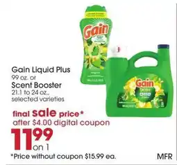 Giant Eagle Gain Liquid Plus or Scent Booster offer