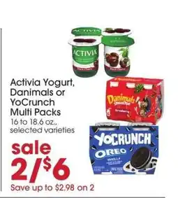 Giant Eagle Activia Yogurt, Danimals or YoCrunch Multi Packs offer