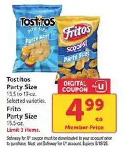 Safeway Tostitos Party Size / Frito Party Size offer