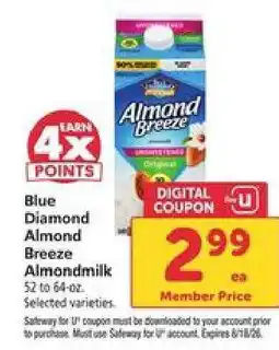 Safeway Blue Diamond Almond Breeze Almondmilk offer