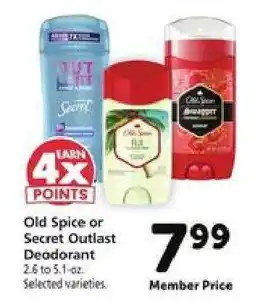Safeway Old Spice or Secret Outlast Deodorant offer