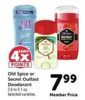 Safeway Old Spice or Secret Outlast Deodorant offer