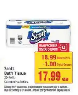 Safeway Scott Bath Tissue offer