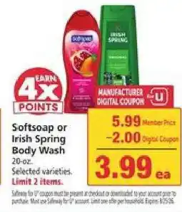 Safeway Softsoap or Irish Spring Body Wash offer
