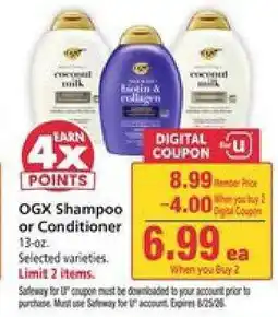 Safeway OGX SHAMPOO OR CONDITIONER offer
