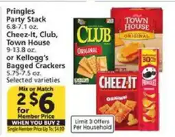 Albertsons Pringles Party Stack, Cheez-It, Club, Town House or Kellogg's Bagged Crackers offer
