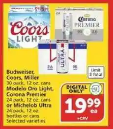 Albertsons Budweiser, Coors, Miller, Modelo Oro Light, Corona Premier, Michelob Ultra offer