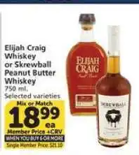 Albertsons Elijah Craig Whiskey or Skrewball Peanut Butter Whiskey offer