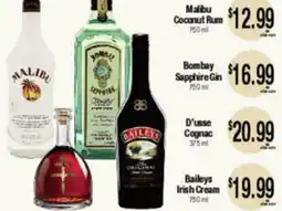 Big Saver Foods Malibu Coconut Rum, Bombay Sapphire Gin, D'usse Cognac, Baileys Irish Cream offer