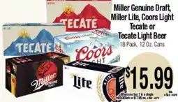 Big Saver Foods Miller Genuine Draft, Miller Lite, Coors Light, Tecate or Tecate Light Beer offer
