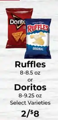 Sunset Foods Ruffles 8-8.5 oz or Doritos 8-9.25 oz offer