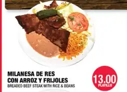 Carnicerias Jimenez MILANESA DE RES CON ARROZ Y FRIJOLAS offer