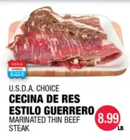 Carnicerias Jimenez U.S.D.A. CHOICE CECINA DE RES ESTILO GUERRERO MARINATED THIN BEEF STEAK offer