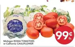 Pete's Fresh Market Michigan ROMA TOMATOES or California CAULIFLOWER offer