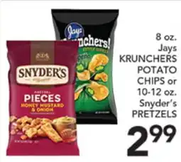 Pete's Fresh Market 8 oz. Jays KRUNCHERS POTATO CHIPS or 10-12 oz. Snyder's PRETZELS offer