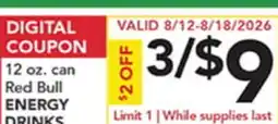 Pete's Fresh Market 12 oz. can Red Bull ENERGY DRINKS offer