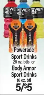 Angelo Caputo's Fresh Market Powerade Sport Drinks 28 oz. btls. or Body Armor Sport Drinks 16 oz. btl offer