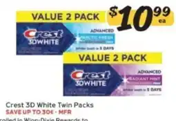 Winn Dixie Crest 3D White Twin Packs offer