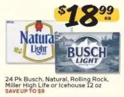 Winn Dixie Busch, Natural, Rolling Rock, Miller High Life or Icehouse offer