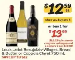 Winn Dixie Louis Jadot Beaujolais-Villages, Bread & Butter or Coppola Claret offer