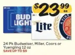 Winn Dixie 24 Pk Budweiser, Miller, Coors or Yuengling offer