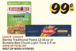 Winn Dixie Barilla Traditional Pasta or Bumble Bee Chunk Light Tuna offer