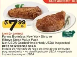 Winn Dixie Farms Boneless New York Strip or Ribeye Steak Value Pack offer