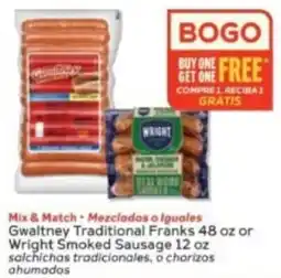 Winn Dixie Gwaltney Traditional Franks or Wright Smoked Sausage offer