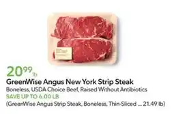 Publix GreenWise Angus New York Strip Steak offer