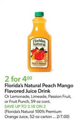 Publix Florida's Natural Peach Mango Flavored Juice Drink offer