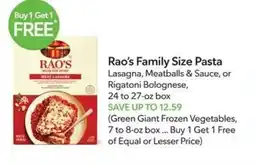 Publix Rao's Family Size Pasta offer
