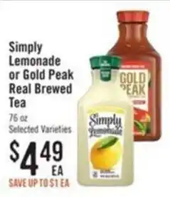 Haggen Food Simply Lemonade or Gold Peak Real Brewed Tea offer