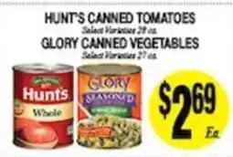 Arlan's Market Hunt's canned tomatoes, glory canned vegetables offer