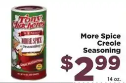 Food Town Tony Chachere's More Spice Creole Seasoning offer