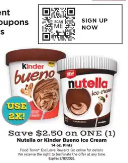 Food Town Nutella or Kinder Bueno Ice Cream offer