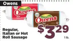 Food Town Owens Regular, Italian or Hot Roll Sausage offer