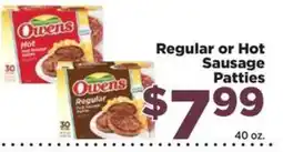Food Town Owens Regular or Hot Sausage Patties offer