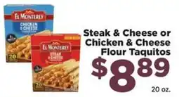 Food Town El Monterey steak & cheese or chicken & cheese flour taquitos offer